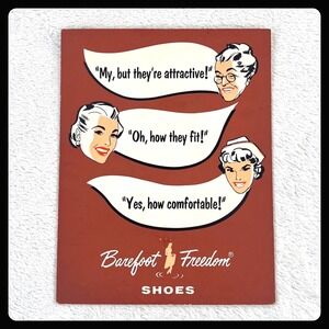 1950s Barefoot Freedom Shoes Advertising‎ Sign 14" Cardboard Display Vintage MCM